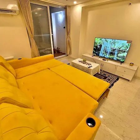 Chic 2 Bhk With Balcony & Bold Yellow Lounge Powai Apartment